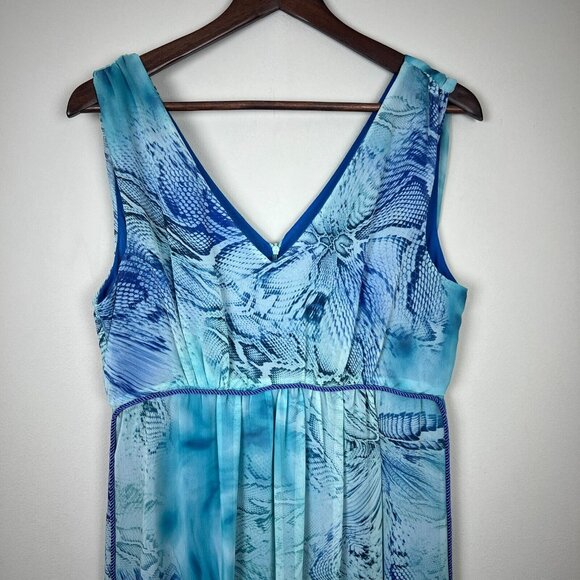 Boston Proper Maxi Dress Women Medium Blue Tonal Print Sleeveless Stretch V-Neck - Picture 2 of 12
